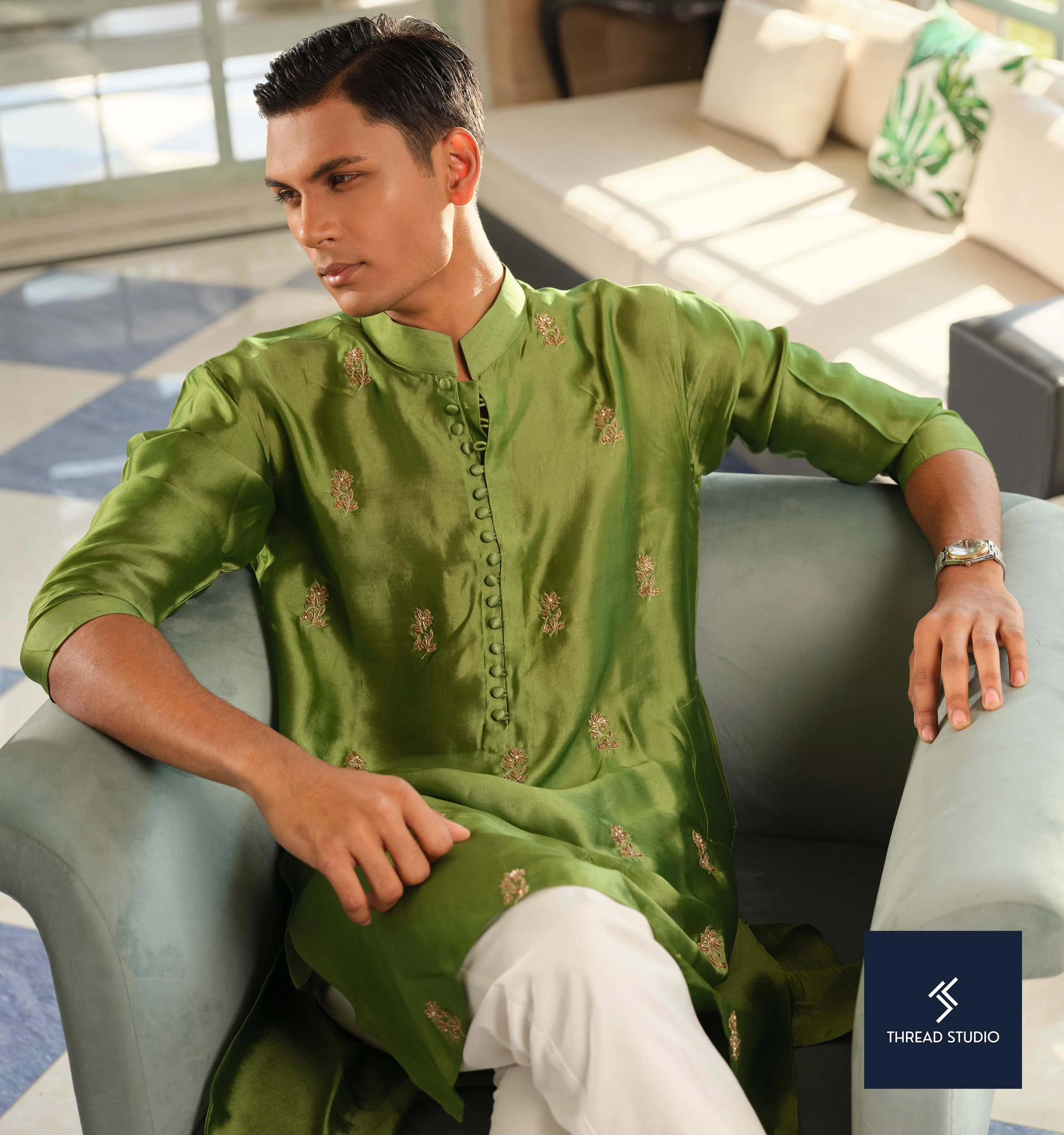 Olive Green Zardozi Punjabi